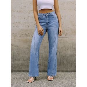 Commense Trendy High-Waisted Wide Leg Jeans Light Blue Denim Y2K‎ Retro Style XS